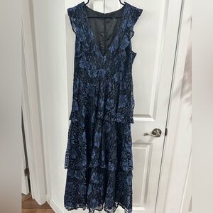 Lulus Navy Blue Lace Ruffled Tiered Maxi Dress